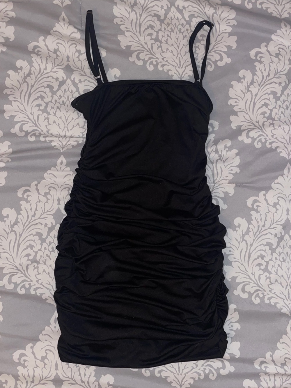 Black Sleeveless Ruched Bodycon Mini Dress